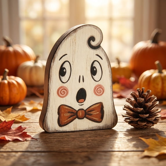 WKSCLPAI Vintage Halloween Wooden Block Shelf Decor Cute Ghost Pumpkin Black Cat Skeleton Witch Owl Tabletop Ornament