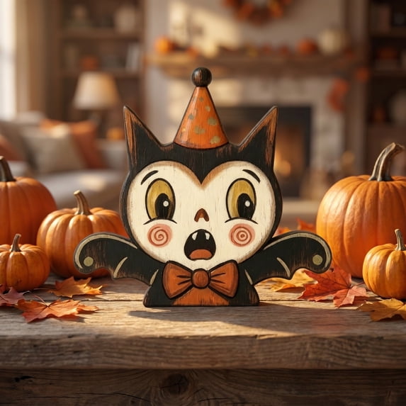 WKSCLPAI Vintage Thanksgiving Halloween Wooden Block Decor Cute Ghost Pumpkin Black Cat Skeleton Witch Owl Shelf Ornament