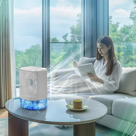 WKSCLPAI Water-cooled Box Fans that Blow Cold Air,Cold Fan for Home Bedroom with Colorful Night Light,3-Speed Silent Desk Fan,Time-capable and Rechargeable Box Fan with 3 Cooling Modes