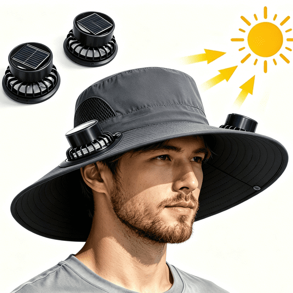 WKSCLPAI Wide Brim Solar Fan Hat - Clearance Sale! Fishing Hat with 2 Built-in Solar Fans, 3-Speed Adjustable & USB Rechargeable, Dual Power Mode Sun Hat for Men Women Outdoor