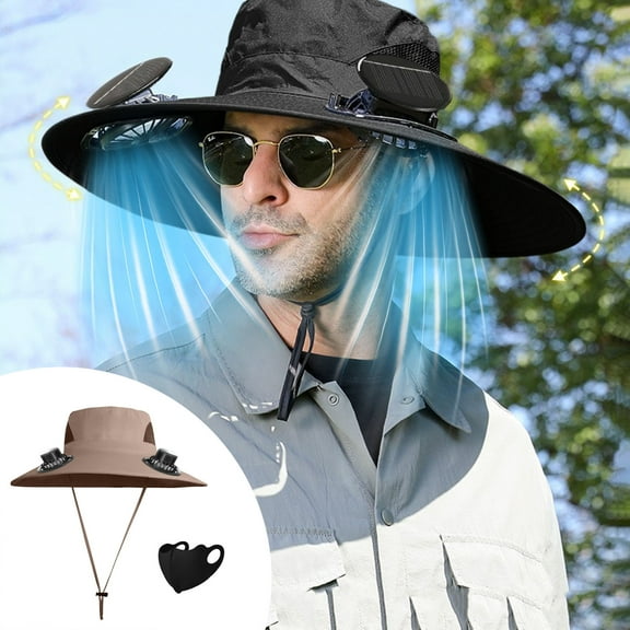 WKSCLPAI Wide Brim Solar Fan Hat,Fishing Hat with 2 Solar Fan,3 Speed Solar Powered Fan Hat,Outdoor Sun Hats for Men Women Hat with Breathable Sunburn Protection Mask
