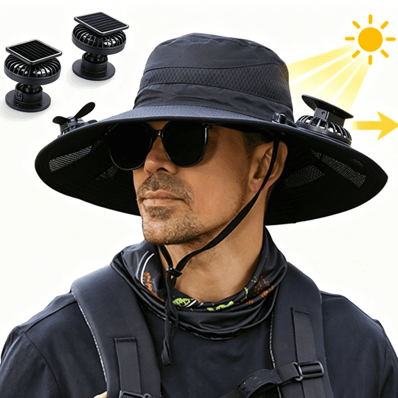 WKSCLPAI Wide Brim Solar Fan Hat,Fishing Hat with 2 Solar Fan Built in, 3 Speed Solar Powered Fan Hat,Outdoor Sun Hats for Men Women Hat,Usb & Solar Powerd Two Modes of Energy Supply