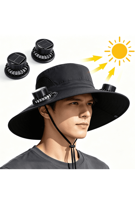 Wide Brim Solar Fan Hat with 2 Rechargeable Solar Fan,Outdoor Fishing Hat for Men/Women,Clearance
