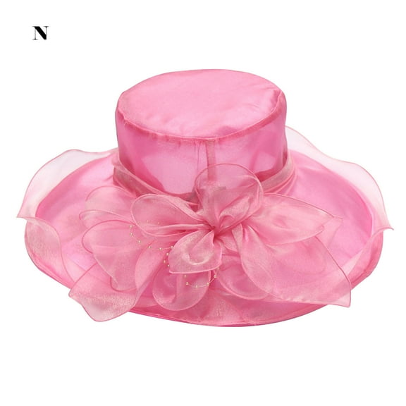 WKSCLPAI Women's Flower Net Yarn Sun Hat,Wedding Cocktail Tea Party Derby Hats,Beach Garden Sunscreen Sun Hat,Female Organza Top Hat,Various Colors Available