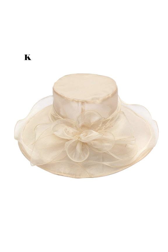 Women's Flower Net Yarn Sun Hat,Wedding Cocktail Tea Party Derby Hats,Beach Garden Sunscreen Sun Hat,Female Organza Top Hat,Various Colors Available