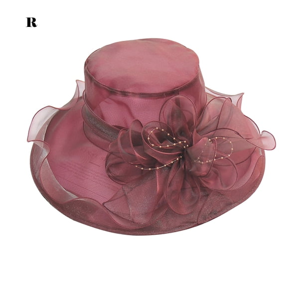 WKSCLPAI Women's Flower Net Yarn Sun Hat,Wedding Cocktail Tea Party Derby Hats,Beach Garden Sunscreen Sun Hat,Female Organza Top Hat,Various Colors Available