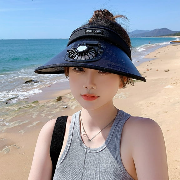 WKSCLPAI Womens Straw Sun Hat with Fan,Summer Wide Brim Sun Caps with Cooling Fan,Outdoor Trendy Sun Hat for Sport,Beach,Travel,Golf,Vacation