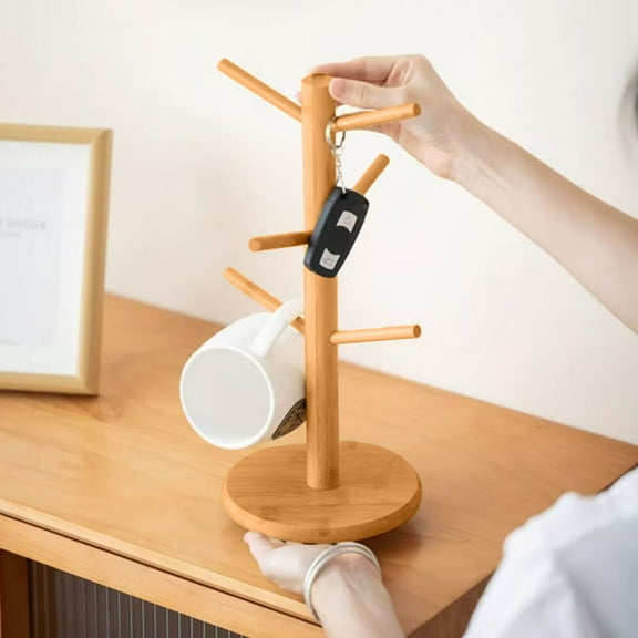 WKSCLPAI Wooden Mug Tree Shelf, Super Mini Clotheshat Rack,Cup Drainer Rack,Multifunctional Countertop Organizer for Books, Keys, Markers, Pendants