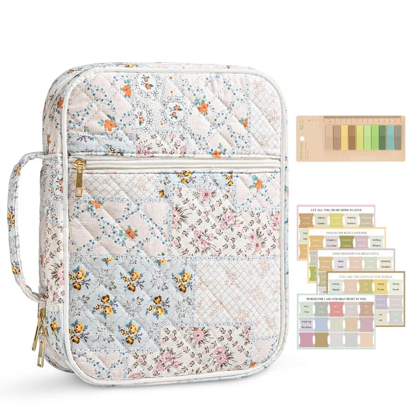 WKTRSM Bible Cover Case for Women, Large Bible Bag Bible Study Supplies Accessories Journaling Kit with Tabs, Quilted Book Carrying Cases, Valentines Christian Gift for Women