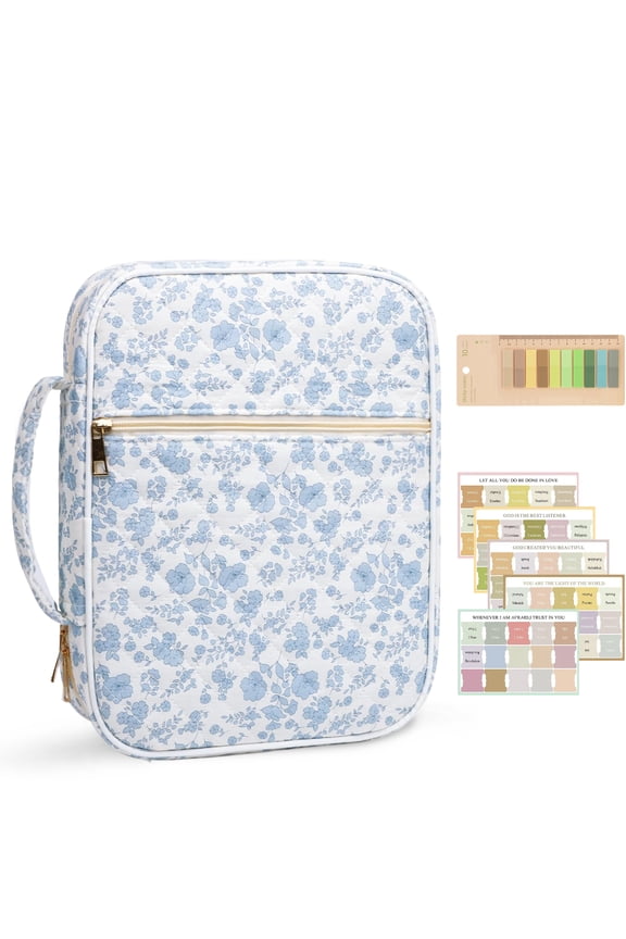 Bible Cover Case for Women, Large Bible Bag Bible Study Supplies Accessories Journaling Kit with Tabs, Quilted Book Carrying Cases, Valentines Christian Gift for Women