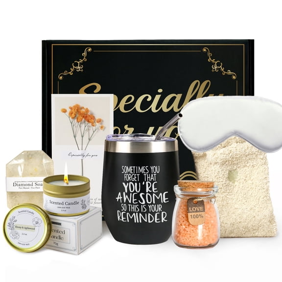 WKTRSM Get Well Soon Gifts Basket for Women 9 Pcs Black Gold Self Care Gift Box with Motivational Insulated Tumbler & Spa Bath Set Thinking of You Relaxation Gifts for Mom Best Friend Sister Coworker