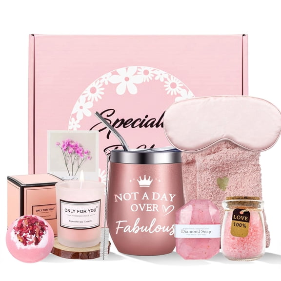 WKTRSM Get Well Soon Gifts Basket for Women 9 Pcs Rose Pink Self Care Gift Box with Fabulous Insulated Tumbler & Spa Bath Set Thinking of You Relaxation Gifts for Mom Wife Best Friend Sister Coworker