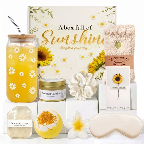 WKTRSM Sunflower Gift Basket for Women, Self Care Spa Package, Birthday Mother's Day Thank You Get Well Sympathy Gift for Mom Wife Sister Friend