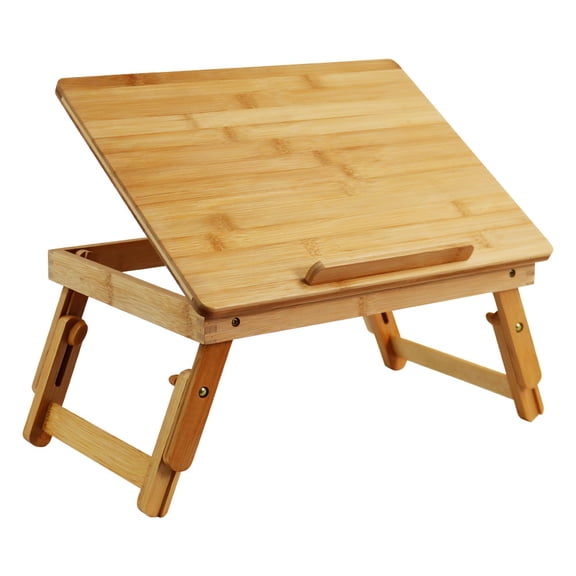 WKWKER Bamboo Laptop Desk with Folding Legs Tilting surface Workstation Table Adjustable Laptop Stand Bed Tray for tv Sofa Study Computer iPad Book (Natural)
