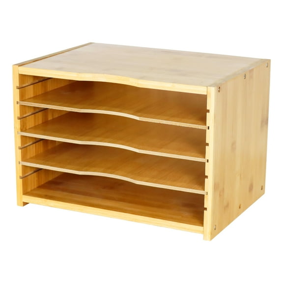 WKWKER File Organizer with 3 Adjustable Shelves Bamboo Document Letter Tray Paper File Sorter for Desktop Office Home Study Workstation Desk Storage Rack (Natural)
