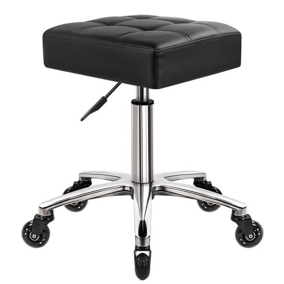 WKWKER Heavy Duty Rolling Stool Smooth Height Adjustable General Seating leather, Black