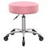WKWKER Heavy Duty Rolling Stool with Wheels Hydraulic Swivel Adjustable Rolling Stool Ergonomic Thick Leather Round Seat Stool Chair for Kitchen Drafting Lab Office Salon Message Stool – Pink