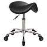 WKWKER Heavy Duty Saddle Rolling Stool with Wheels Hydraulic Swivel Adjustable Rolling Stool Ergonomic Thick Leather Seat Stool Chair for Kitchen Drafting Lab Office Salon Message Stool (Black)