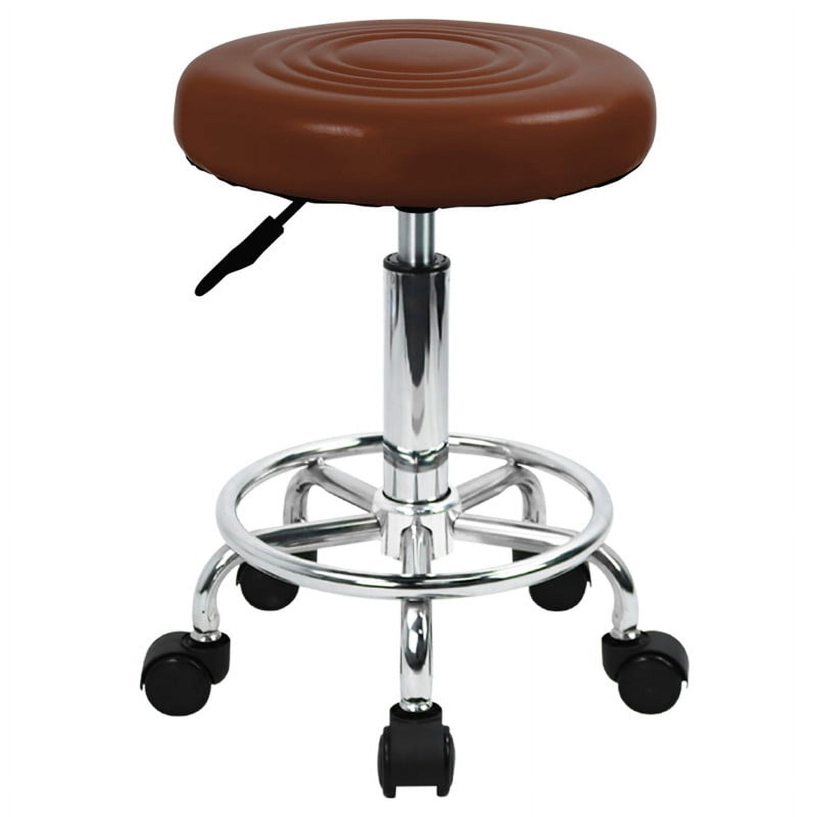 WKWKER Adjustable PU Leather Stool with Wheels, 360°Swivel, Footrest, Brown for Work, Spa, Salon