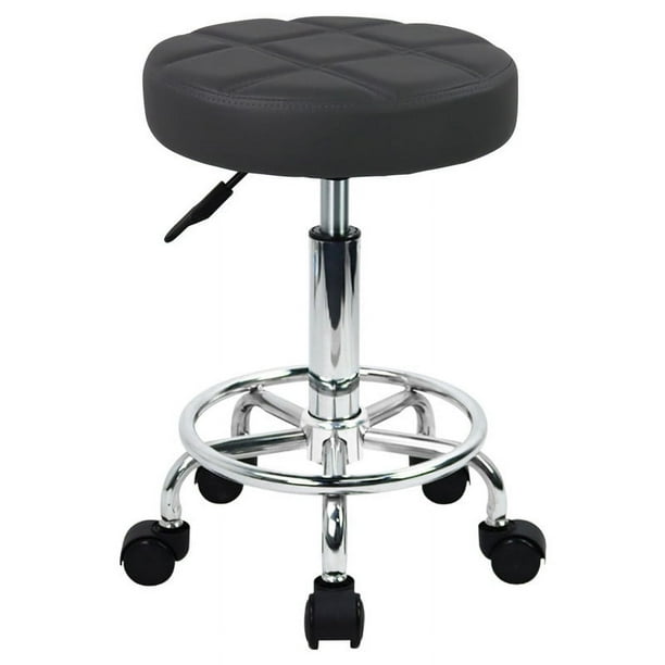 WKWKER Round Rolling Stool with Footrest PU Leather Height Adjustable 360 Swivel Stool with Wheels Office Stool Chair Home Drafting Work Studio Shop SPA Salon Small Grey Walmart Business Supplies