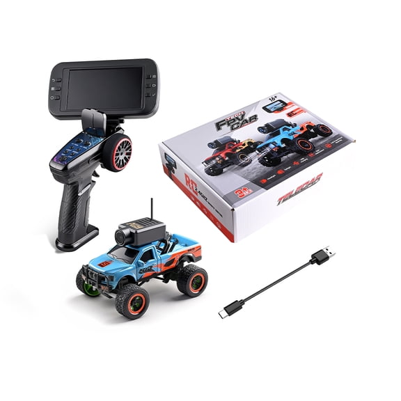 WL 1/64 Scale Full-Proportional FPV Mini RC Truck Model, APP Auto-Pairing Vehicle with Lighting, Speed Modes and WIFI Camera (RTR/Blue)