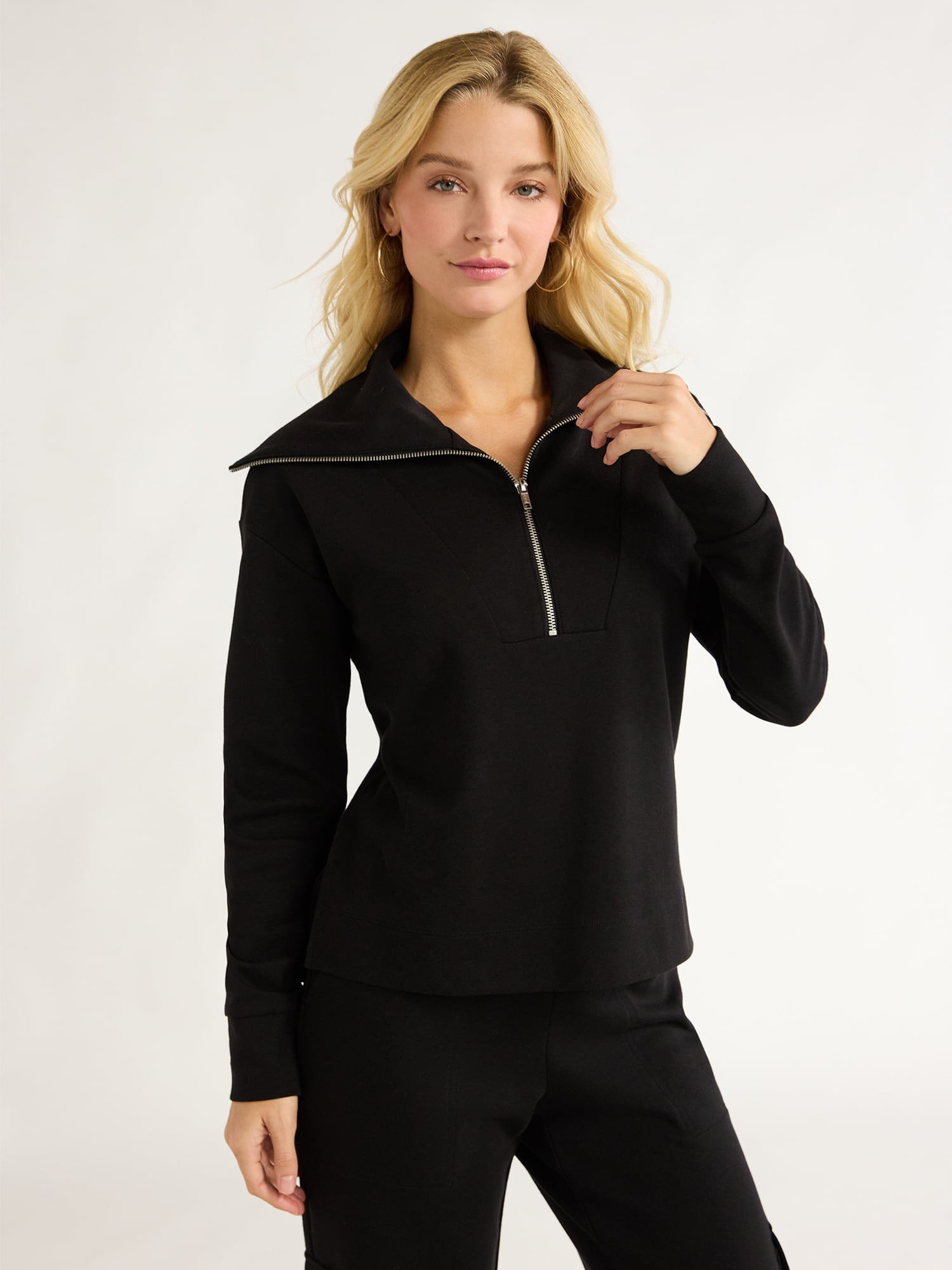 Free Assembly Women's and Women's Plus Half Zip Pullover Sweatshirt, Sizes XS-4X