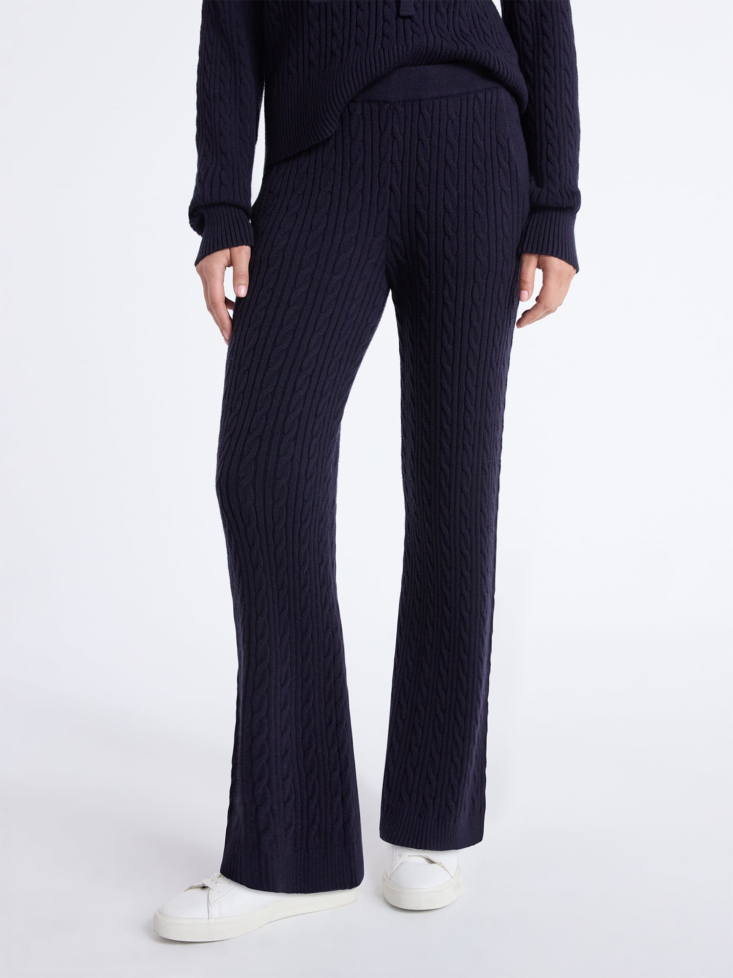 Free Assembly Women's Cozy Yarn Wide Leg Cable Knit Sweater Pants, Size XS-XXL
