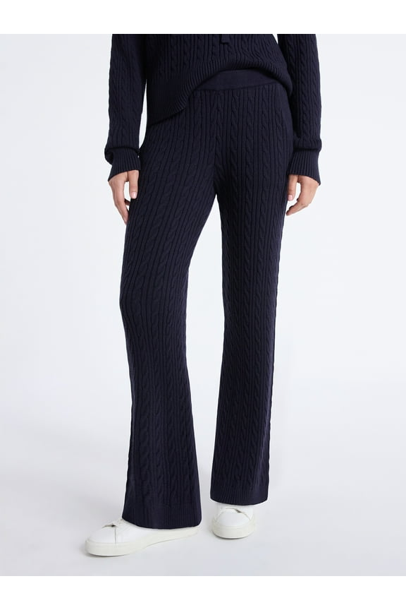 Women's Cozy Yarn Wide Leg Cable Knit Sweater Pants, Size XS-XXL