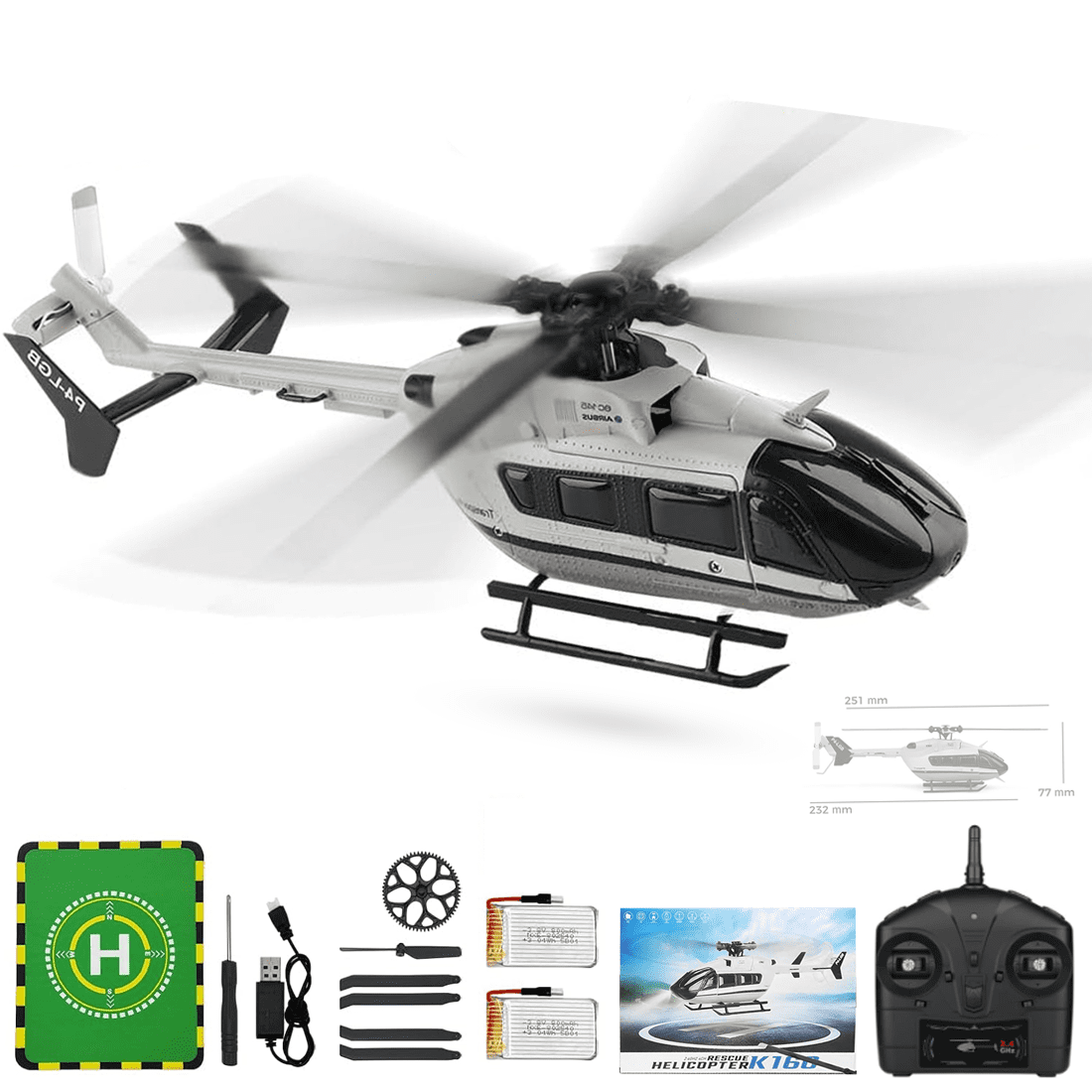 WL K160 EC-145 RC Helicopter, 2.4GHz 4CH Brushless Remote Control Helicopter 6-Axis Gyro, RTF RC Aircraft with Altitude Hold & One-Key Takeoff for Adults Beginners