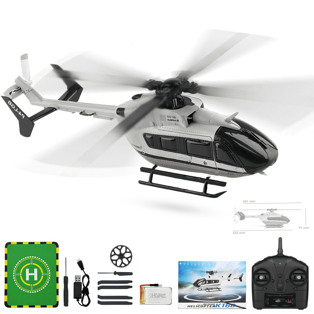 WL K160 EC-145 RC Helicopter, 2.4GHz 4CH Brushless Remote Control Helicopter 6-Axis Gyro, RTF RC Aircraft with Altitude Hold & One-Key Takeoff for Adults Beginners
