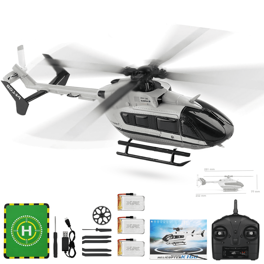 WL K160 EC-145 RC Helicopter, 2.4GHz 4CH Brushless Remote Control Helicopter 6-Axis Gyro, RTF RC Aircraft with Altitude Hold & One-Key Takeoff for Adults Beginners