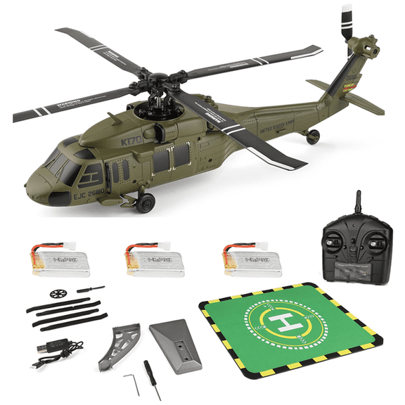 WL K170 Black-Hawk UH-60L 170 Size 2.4G 4CH Flybarless RC Helicopter with Adjustable Left and right Hand Throttle (RTF Version)+Battery