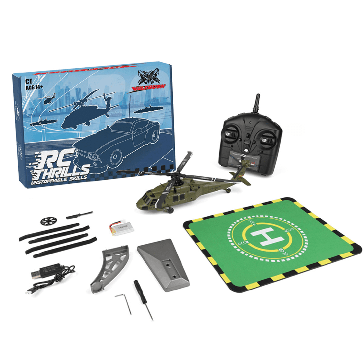 WANENGEDIY – Hélicoptère RC UH-60L Black Hawk 4CH – Moteur Brushless 1106 – Gyroscope 6 Axes – Portée 100 M – RTF Débutant