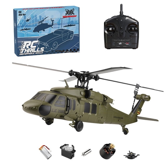 WL K170 UH-60L Black Hawk RC Helicopter RTF 2.4G 4CH Brushless Motor Flybarless 4-Rotor Aircraft with Optical Flow Positioning for Beginner - Adjustable throttle( Military Green / 1 battery )