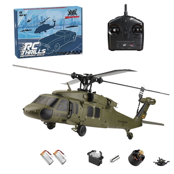 WL K170 UH-60L BlackHawk RC Helicopter 1106 Brushless Motor 2.4G 4CH Aircraft with Optical Flow Positioning Barometric Altitude Hold RTF -Adjustable throttle( Military Green / 2 Batteries )