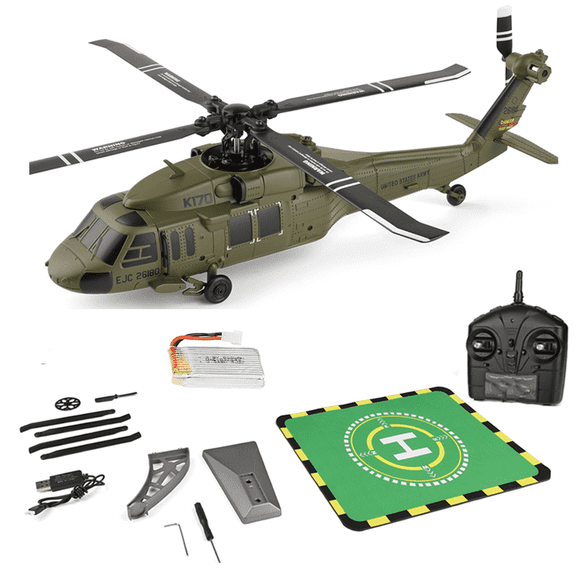 WL K170 UH-60L Flybarless RC Helicopter, 2.4G 4CH 170 Size Aircraft Model with Adjustable Left and right Hand Throttle (RTF Version)