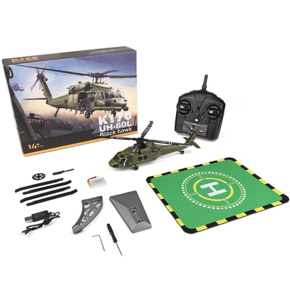 WL K170 UH-60L Flybarless RC Helicopter, 2.4GHz 4CH RC Helicopter Model with Adjustable Left/Right Hand Throttle, 6G Gyro Stability & Altitude Hold, Beginner Remote Control Helicopters, RTF