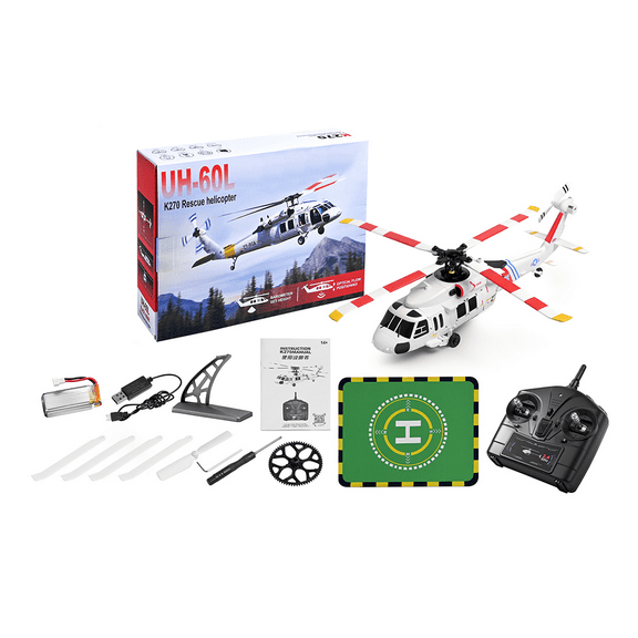 WL K270 UH-60L 2.4G 4CH 170-Class 4-Rotor Flybarless Scale Helicopter with Barometric Altitude Hold Optical Flow Positioning and Adjustable Throttle Remote Control RTF Version-3 Batteries