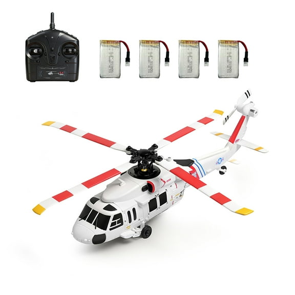 WL K270 UH-60L Black Hawk RC Helicopter RTF 2.4G 4CH Brushless Motor Flybarless 4-Rotor Aircraft with Optical Flow Positioning for Beginner - Adjustable throttle( White / 4 Battery )