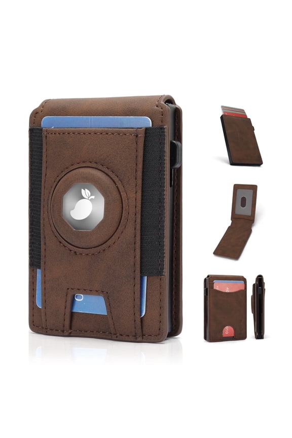 Men's Airtag Pu Automatic Pop-Up Metal Cartridge Card Holder Wallet Purse
