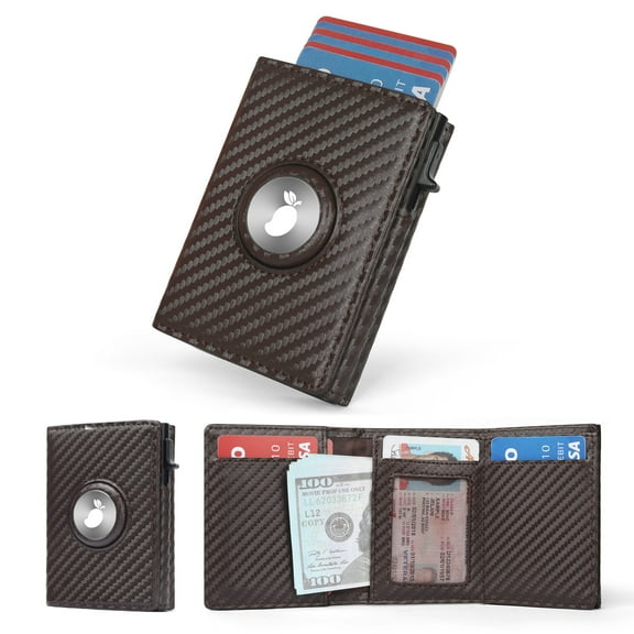 WL-Men's Automatic Pinball Card Airtag Carbon Fiber Leather High Card Holder Wallet Purse