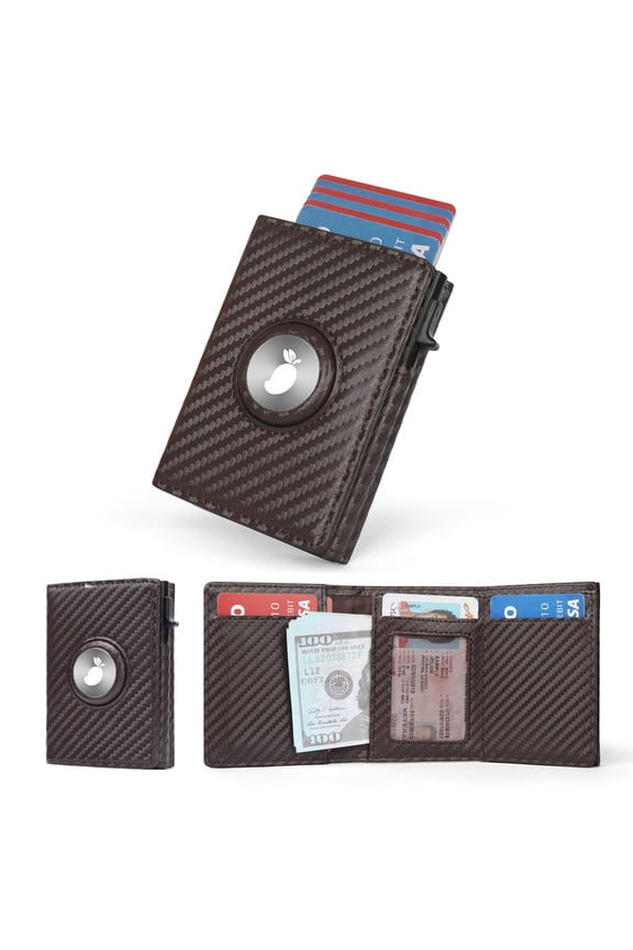 WL-Men's Automatic Pinball Card Airtag Carbon Fiber Leather High Card Holder Wallet Purse