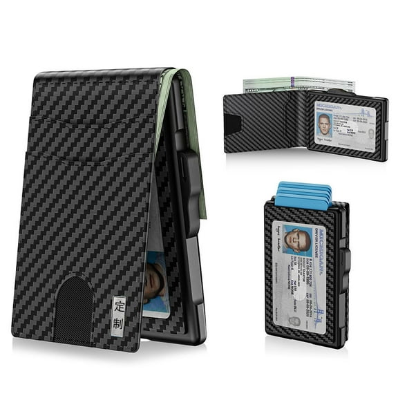 WL-Men's Carbon Fiber American Gold Clip Leather Large Capacity Card Slot Anti-Theft Swiping Card Holder Wallet Purse