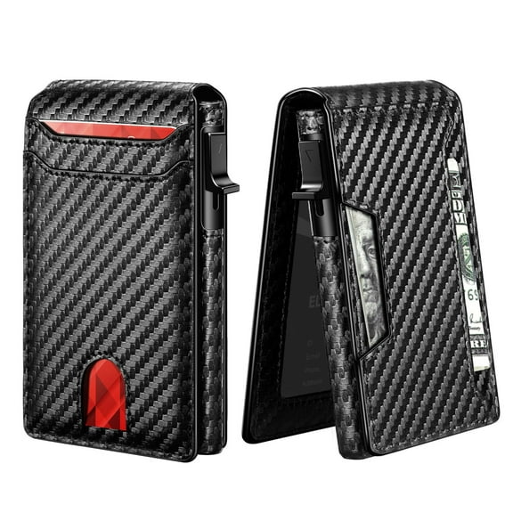 WL-Men's Large Capacity Anti-Theft Swiping Rfid Multi-Card Carbon Fiber Flip Genuine Leather Card Holder Wallet Purse
