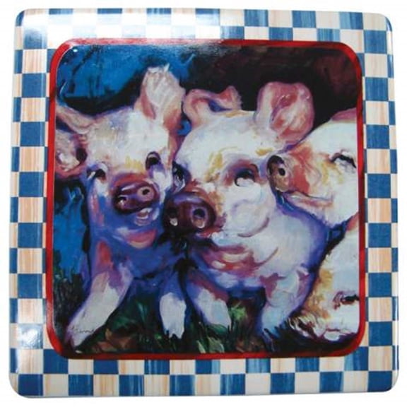 7 x 7 Inch Barnyard Farm Theme Display Plaque with Three Pink Piglets