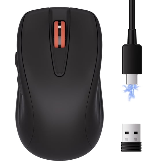 WL500 Rechargeable Silent Wireless Mouse, Quiet Click, 2.4G USB Cordless Computer Mouse with 6 Buttons, Ambidextrous Grip, Adjustable DPI for Laptop, PC, Mac (Black)