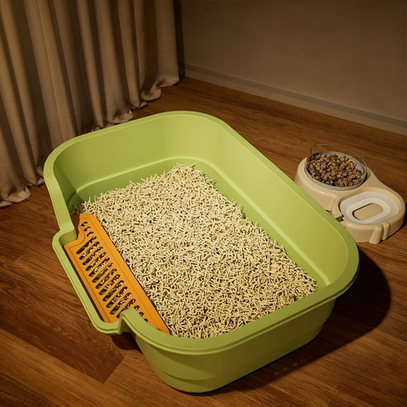 WLAGOOD 12L Large Capacity Open Cat Litter Box 16.5×11.0×4.7in Semi-closed Breathable Odor-free Anti-splash Deepened Sides Two-layer Detachable Easy Clean Pet Litter Pan for Cats
