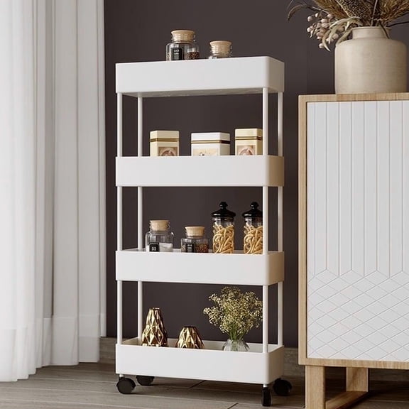 WLAGOOD 4-Tier Slim Storage Cart,Waterproof Plastic Mobile Shelving Unit with 360 Casters,Easy Assembly Organizer for Kitchen Bathroom Laundry Room Narrow Spaces