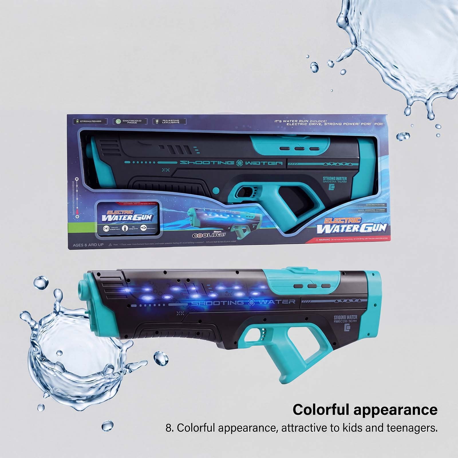 WLAGOOD Automatic LED Water Gun Toy,Leak-Proof Ergonomic Handle Fully Automatic Water Blaster for Pool Beach Backyard Party,Suitable for Over 6 and Adults