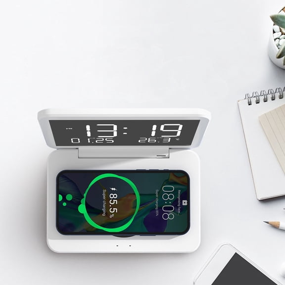 WLAGOOD Digital Mirror Surface LED Alarm Clock 6.7x4.3x4.3in 3-Level Dimmable Brightness Dual Alarm Snooze 12/24H format Wireless Charging USB Port Temperature Display for Bedroom Nightstand